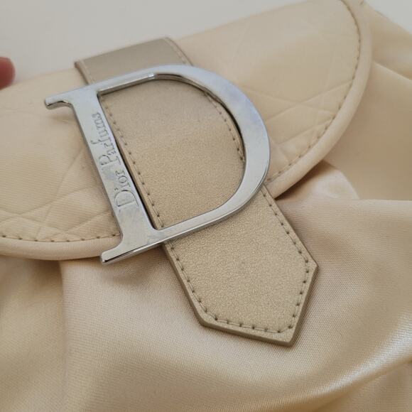 Christian Dior Parfums Bag Make Pouch Satine Logo Champagne Tan Small Glam - Picture 7 of 8